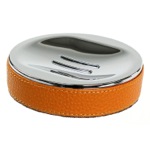 Soap Dish, Gedy AC11-67, Round Soap Dish Made From Faux Leather In Orange Finish
